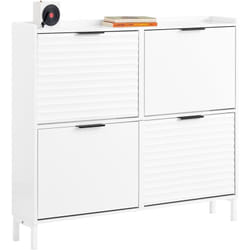 SoBuy Armoire à Chaussures Étroite 19cm - 4 Trappes Rangement 12 Paires Meuble Entrée Étagère Design Scandinave Blanc 100×19×90cm FSR197-W