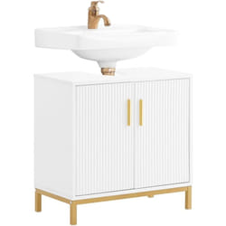 Sobuy - BZR179-W Meuble Sous Lavabo, Meuble sous Vasque, Meuble Salle de Bain avec 2 Portes et 2 Étages, Placard de Rangement Salle de Bain, L60 x