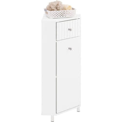 Sobuy - Meuble de Rangement d'Angle Salle de Bain, Armoire de Rangement Placard de Rangement Étroite, 1 Tiroir et 1 Porte, Blanc, Fixation au sol ou