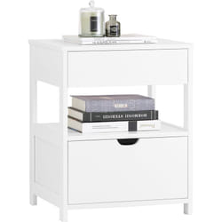 Sobuy - FRG258-II-W Table de Chevet, Table de Nuit, Bout de Canapé, Table d'Appoint avec 2 Tiroirs et 1 Étagèrede Rangement, Table Basse, pour Salon,