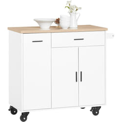 FKW126-WN Desserte de Cuisine à Roulettes îlot de Cuisine Chariot de Service Buffet Placard Armoire Cuisine avec 2 Tiroirs, 2 Portes, Porte-torchon,
