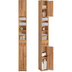 Sobuy - BZR34-SH Meuble Colonne Salle de Bain, Armoire de Rangement Placard de Rangement Étroite, 1 Tiroir, 2 Portes et 5 Compartiments Ouverts,