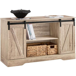 Sobuy - FSB60-E Meuble Bas Placard de Rangement Commode avec Porte de Grange Coulissante Armoire à Chaussures Commode à Chaussures, pour Salon,