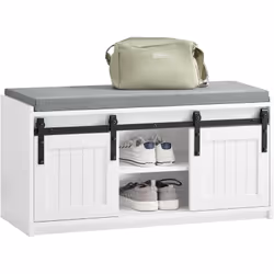 SoBuy Étagère à Chaussures, Meuble à Chaussures avec Porte de Grange coulissante, FSR133-K-W Parfait pour votre appartement o ...