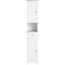 FRG236-WN Meuble Colonne de Salle de Bain Armoire Haute Meuble de Rangement Placard de Rangement avec étagères réglables, L32cmxP30cmxH170cm, 1