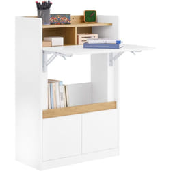 Sobuy - FWT109-WN Bureau Pliant, Table d'Ordinateur Rabattable, Table de Bureau, Petite Bureau avec Étagères de Rangement, Table de Travail, Table