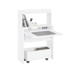 Sobuy - FWT105-W Bureau Pliable, Table d'Ordinateur Rabattable, Bureau Multifonctionnel avec Etagères de Rangement et 1 Boîte de Rangement à
