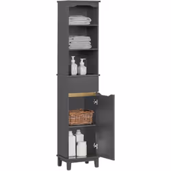 SoBuy Meuble Colonne de Salle de Bain, 3 Compartiments Ouverts, 1 Tiroir et 1 Porte, Gris, BZR112-DG Cette armoire au design  ...