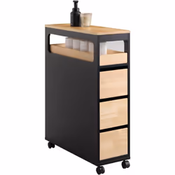 SoBuy BZR54-SCH Meuble de Rangement Salle de Bain Étroit sur Roulettes Cette petite pièce de mobilier en noir et bois allie m ...