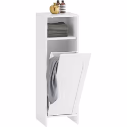 SoBuy Meuble Bas de Salle de Bain Armoire Toilette avec 1 Compartiment et 1 Panier à Linge, BZR161-W Cette armoire est une so ...