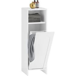 Sobuy - BZR161-W Armoire à Linge Meuble Bas de Salle de Bain Corbeille à Linge Meuble de Rangement avec 1 Compartiment et 1 Panier à Linge Amovible,