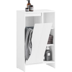 Sobuy - BZR156-W Armoire à Linge avec Sac à Linge, Meuble Bas de Salle de Bain, Commode pour Salle de Bain, Coffre à Linge, Porte Vêtement avec 1