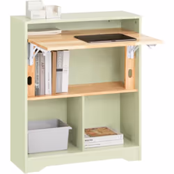 SoBuy FWT104-GR Bureau Pliant, Table d'Ordinateur Rabattable Bureau Multifonctionnel avec Etagères de Rangement Ce bureau inf ...