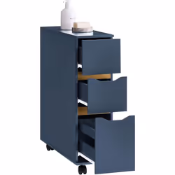 SoBuy BZR191-B Meuble de Rangement Salle de Bain Étroit sur Roulettes La combinaison du bleu et du doré crée un contraste sai ...