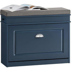 Sobuy - FSR82-L-B Banc Chaussures, Rangement pour Chaussures, Armoire à Chaussures, Meuble d'entrée, Coffre avec 1 Abattants, 1 Coussin, 1 Tiroir et
