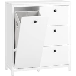 Sobuy - BZR97-W Armoire à Linge avec Sac à Linge, Meuble Bas de Salle de Bain, Commode pour Salle de Bain, Armoire Toilette avec 3 Tiroirs et 1