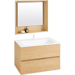 Sobuy - Meuble Suspendu pour Lavabo avec miroir Meuble sous vasque avec miroir Ensemble de Lavabo avec miroir Meuble Lave-Mains avec miroir, Couleur