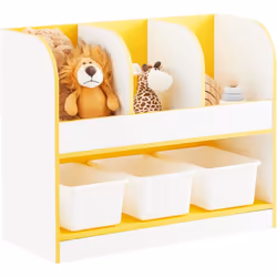 SoBuy KMB107-G Meuble Rangement Enfant pour Jouets et Livres, 3 Compartiments et 3 Boîtes Plastique Décorez la chambre de vot ...