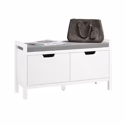 SoBuy Banc de Rangement FSR63-II-W avec Coussin Rembourré et 2 Portes Meuble dEntrée Commode à Chaussure Blanc