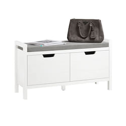 SoBuy Banc de Rangement FSR63-II-W avec Coussin Rembourré et 2 Portes Meuble dEntrée Commode à Chaussure Blanc