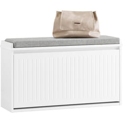 Sobuy - FSR98-L-W Banc à Chaussures, Meuble à Chaussures, Meuble d'entrée, avec Assise Coussin Rembourré et Abattant, Banc de Rangement à Chaussures,