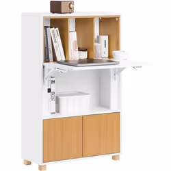 SoBuy FWT107-WN Bureau Pliant, Table d'Ordinateur Rabattable Bureau Multifonctionnel avec Etagères de Rangement Cette table a ...