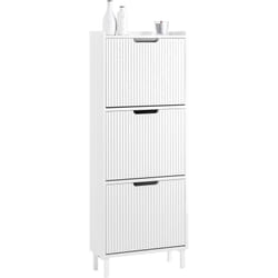 SoBuy FSR177-H-W Meuble à Chaussures Armoire à Chaussures Meuble Rangement Chaussures 3 Portes abattantes, Meuble d'Entrée Coffre Rangement pour