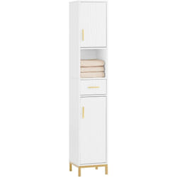 Sobuy - BZR181-W Meuble Colonne Salle de Bain, Armoire de Rangement Placard de Rangement Étroite, 1 Compartiment Ouvert, 1 Tiroir et 2 Portes, Blanc