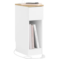 Sobuy - Table de Nuit Étroit avec Largeur de 20 cm Table d'Appoint avec Tiroir, avec Ports usb, pour Chambre et Salon, Couleur Blanche et Bois,