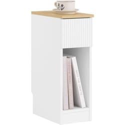 Table de Chevet Étroite et Fine avec Tiroir et Étagère – Table de Nuit Bout de Canapé Chevet de Lit – Rangement pour Chambre ou Salon Blanc L20 x P35