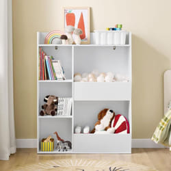 Sobuy - Bibliothèque Enfant Rangement Jouet Enfant avec 5 Compartiments Meuble Rangement Jouet Étagère Bibliothèque Porte-revues Blanc 80x34x104cm