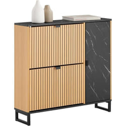 Sobuy - Meuble Chaussures Étroit pour Entrée– Armoire à Chaussures avec 2 Abattantes et Porte Latérale Meuble Rangement Chaussure – Design Nordique