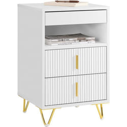 Table de Chevet - SoBuy - FBT168-W - 3 Tiroirs - Étagère - Blanc - L40xP40xH63 cm