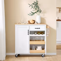 Desserte de Cuisine Roulante - SoBuy - FKW131-WN - Plan Bois - Blanc - Rangement Multifonction