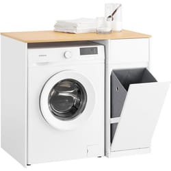 Sobuy Meuble Machine À Laver – Meuble De Salle De Bain Avec Panier À Linge Et Tiroir, Pour Lave-linge Et Sèche-linge, Armoire Pour Machine À Laver En Bois, Blanc, 100 X 60 X 90 Cm, Bzr217-wn