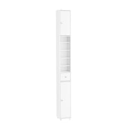 SoBuy Colonne de Salle de Bain Étroite Blanc Mat–Étagères Réglables + Tiroir Gain de Place 20x20x180cm