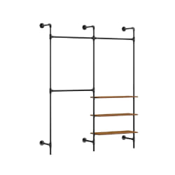 SoBuy Portant Mural Industriel 3 Tringles 3 Étagères MDF Armoire Noire