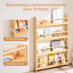 Sobuy Bibliothèque Murale Enfants Étagère À Livres Avec 4 Étages, Rangement Sécurisé Pour Chambre Et Salle De Jeux Bois Naturel, L60xp12xh80cm - Vue supplémentaire 2