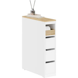 Meuble WC rangement - SOBUY - 20x60x82 cm - 3 tiroirs - Étagère mobile - Roulettes invisibles - Blanc et bois naturel