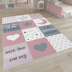 Paco Home - Tapis Pour Enfant Tapis Chambre Enfant Étoile Lune Et Carreaux 160x230 cm, Pink