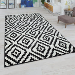 Tapis Salon Losanges Pastel Ethnique Bohème 70x140 cm, Noir-Blanc - Paco Home
