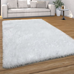 Paco Home - Tapis Salon Chambre Adulte Poil Long Shaggy Uni Pelucheux Moderne 120x170 cm, Blanc