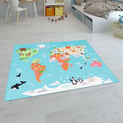 Paco Home - Tapis Enfant, Tapis Poils Ras Chambre Enfant Différents Designs Tapis Jeu Coloré Turquoise, 120x160 cm