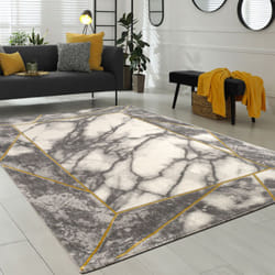 Paco Home - Tapis Poil Ras Gris Doré Doux Salon Aspect Marbré Différents Designs 120x170 cm, Or 5