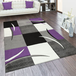 Paco Home - Tapis De Salon En Diff. Coloris Et Tailles Motif Carreaux Rayures Design 3D Poils Ras 200x290 cm, Pourpre