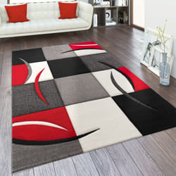 Paco Home - Tapis De Salon En Diff. Coloris Et Tailles Motif Carreaux Rayures Design 3D Poils Ras 240x330 cm, Rouge