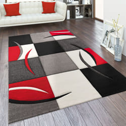 Paco Home - Tapis De Salon En Diff. Coloris Et Tailles Motif Carreaux Rayures Design 3D Poils Ras 160x230 cm, Rouge