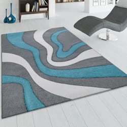 Paco Home - Tapis De Créateur Moderne Abstrait Vagues Aspect Contours Découpés En Diff. Coloris Et Tailles 80x300 cm, Turquoise