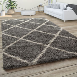 Paco Home - Tapis à Poils Longs, Shaggy Doux Salon Style Scandinave Avec Motif Losanges Gris, 200x280 cm