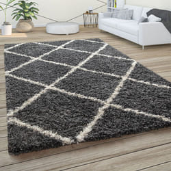 Paco Home - Tapis à Poils Longs, Shaggy Doux Salon Style Scandinave Avec Motif Losanges 60x100 cm, Anthracite